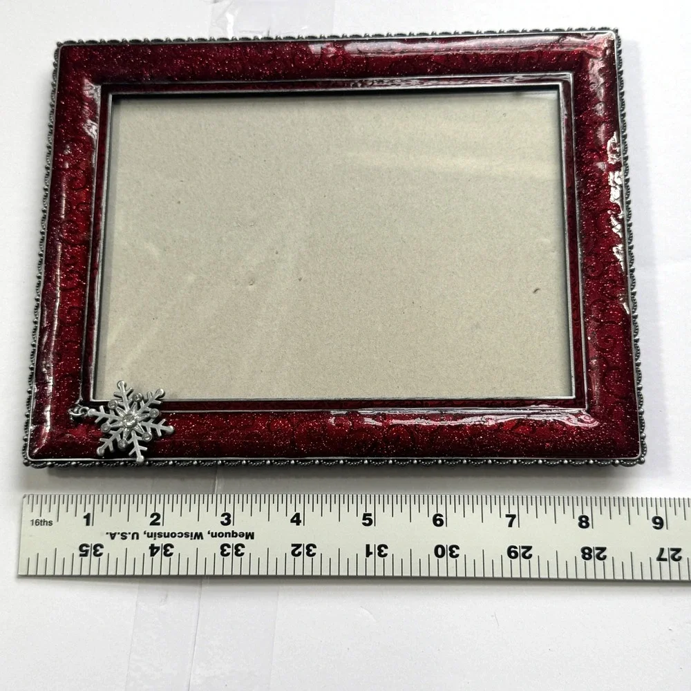 Red Glitter Snowflake Enamel 5x7 Picture Frame Sparkly Christmas Holiday Decor